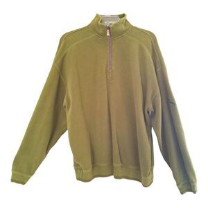 Tommy Bahama 1/4 Zip Pullover Sweater Cotton Knit Split Pea Green sz L Mens
